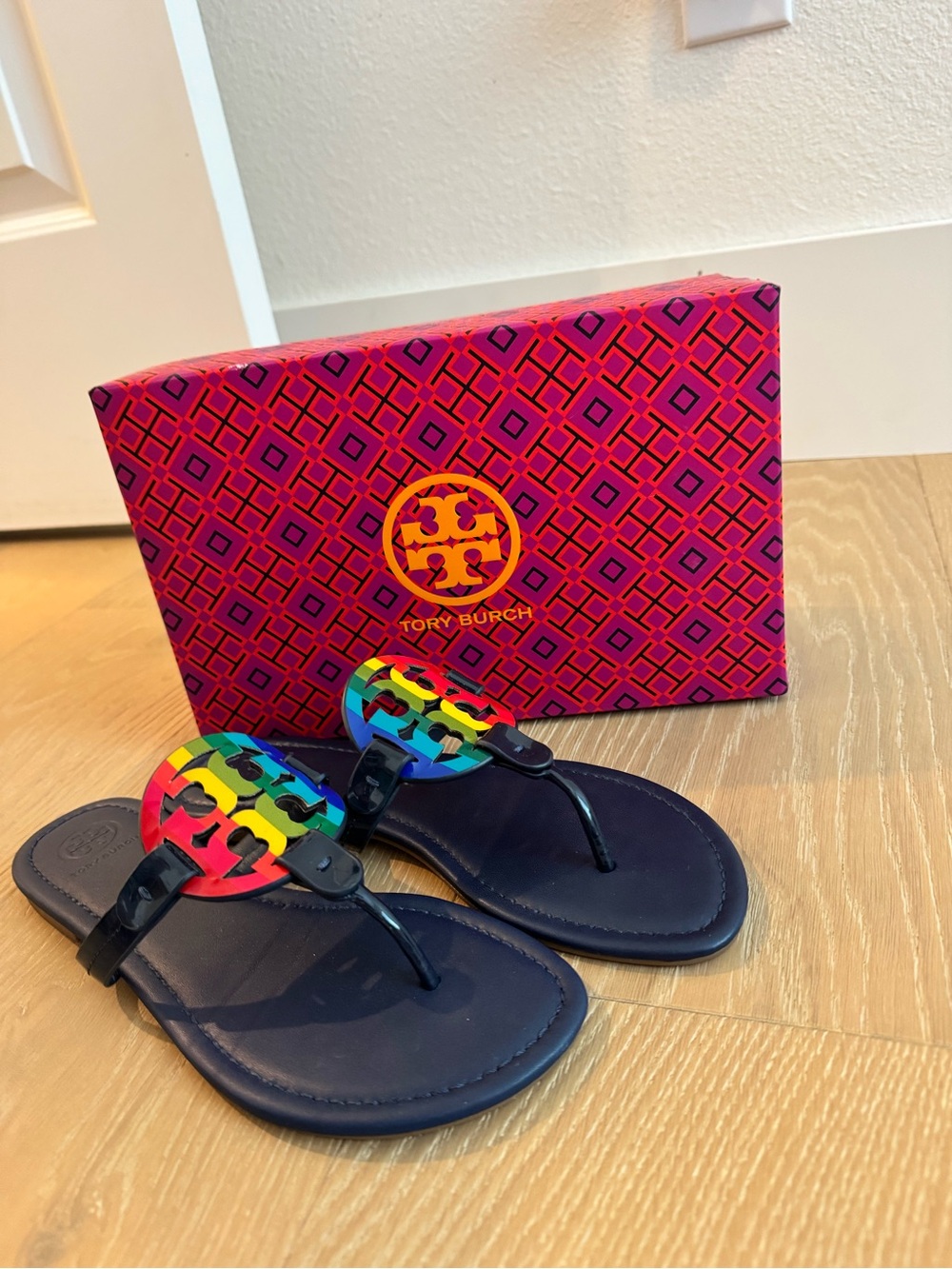 Tory Burch Miller  Leather Sandals with Multicolor Logo